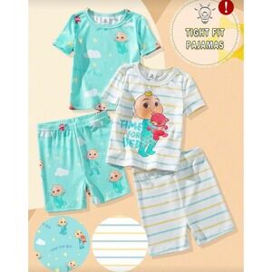 CoComelon Baby Toddler 4-Piece Pajama Set JJ Striped Teal Snug Fit